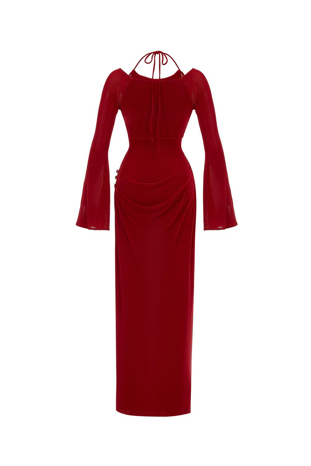 Cassia A-line Halter Neck Elastic Cotton Floor Length Dress