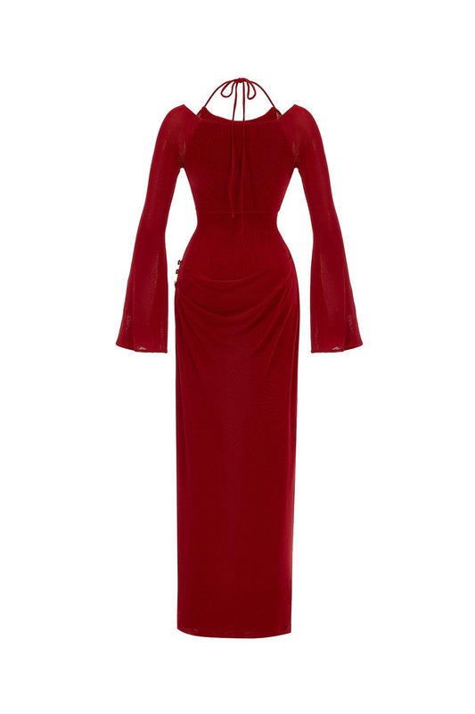 Cassia A-line Halter Neck Elastic Cotton Floor Length Dress