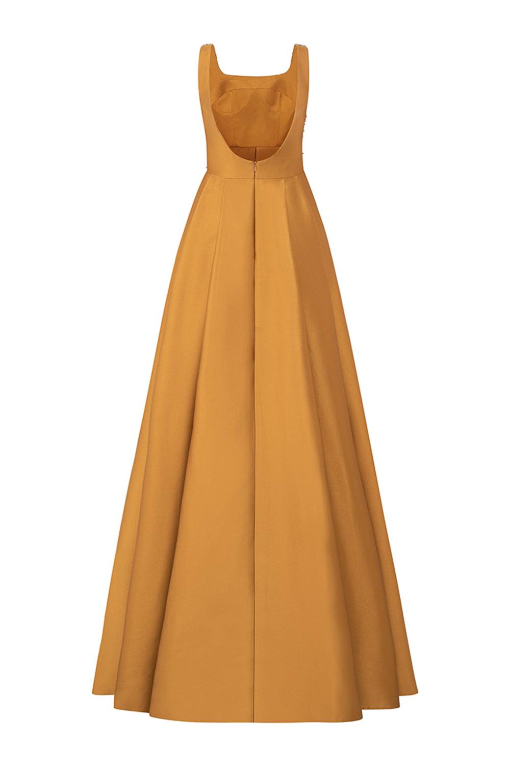 Isaiah Ball Gown Square Neck Crepe Floor Length Dress