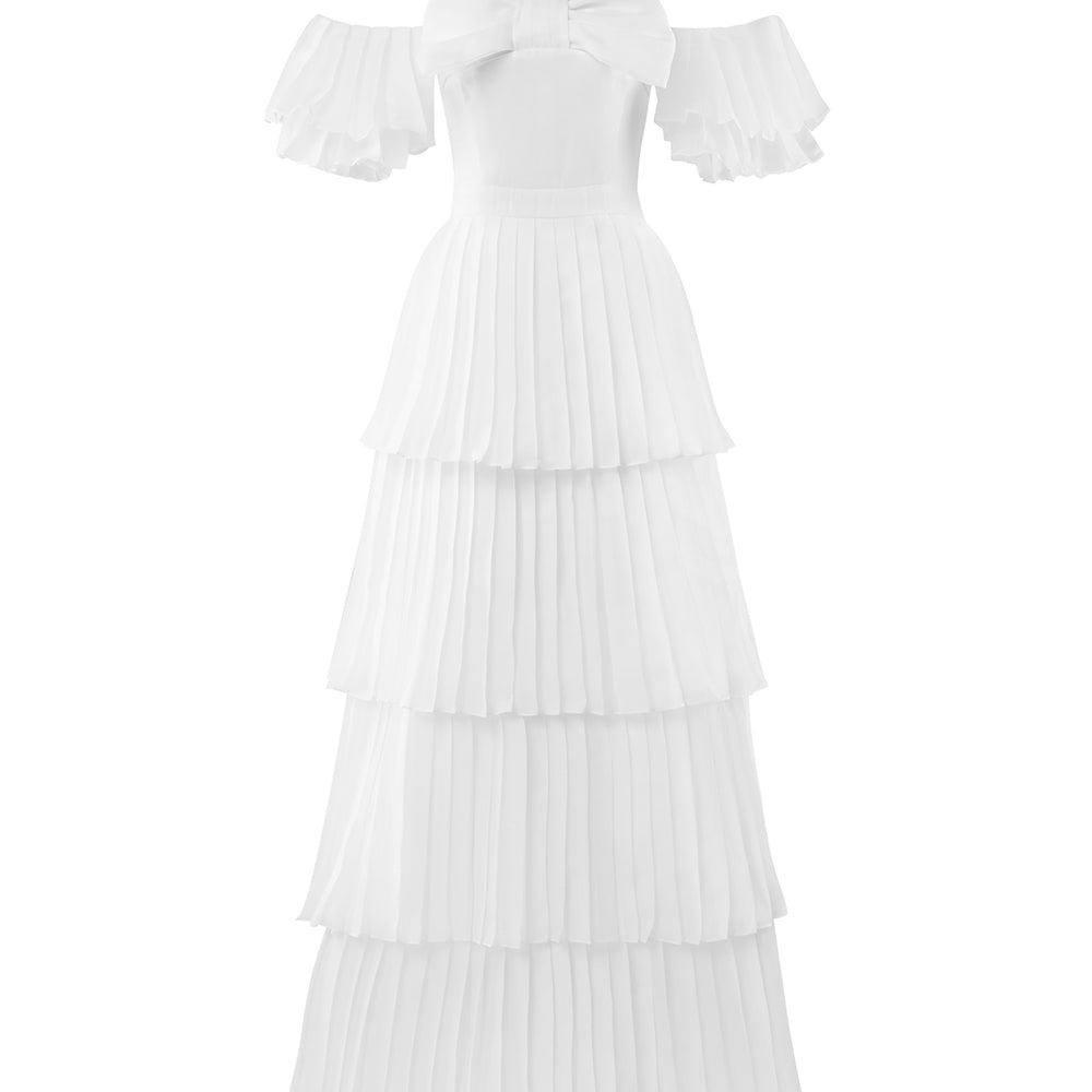 Chantoria Layered Square Neck Silk Organza Floor Length Dress