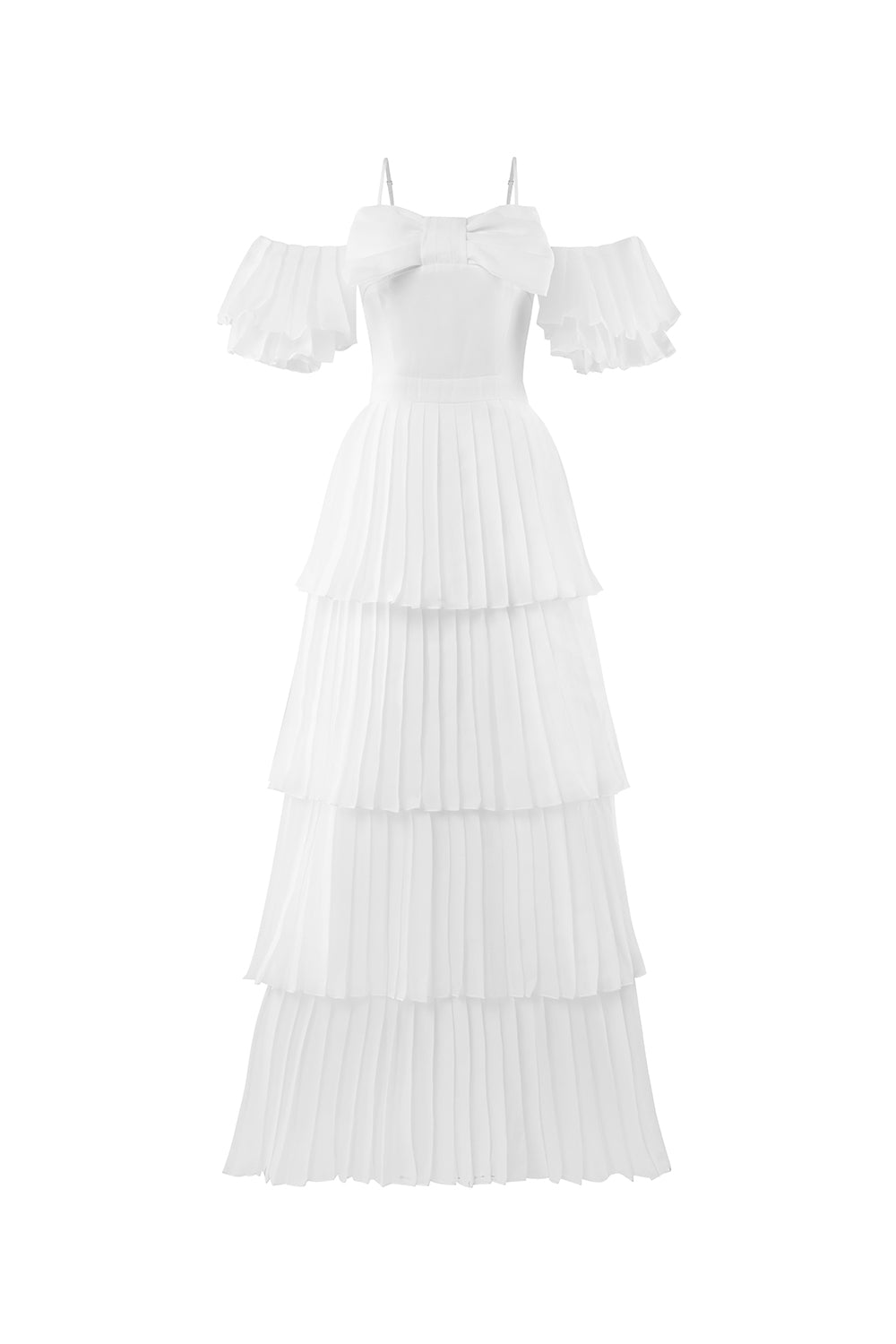 Chantoria Layered Square Neck Silk Organza Floor Length Dress