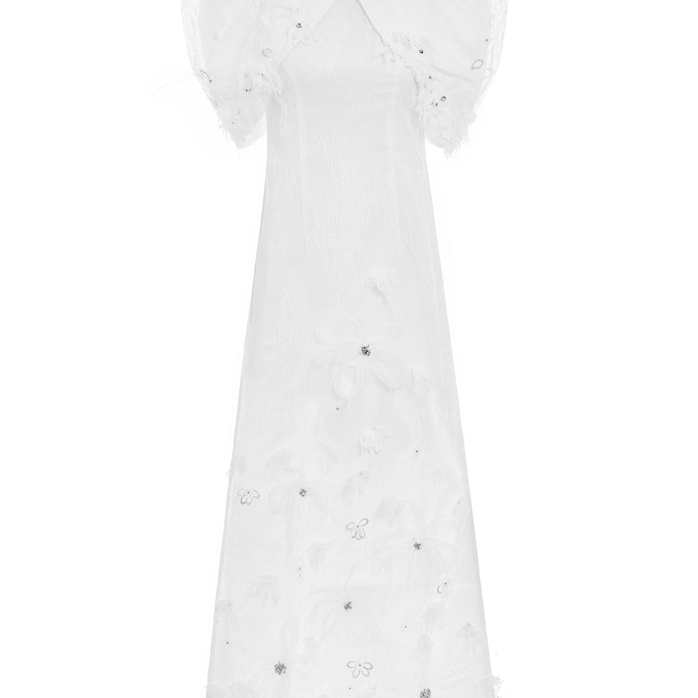 Aphrodite A-line Flower Applique Taffeta Floor Length Ao Dai Set