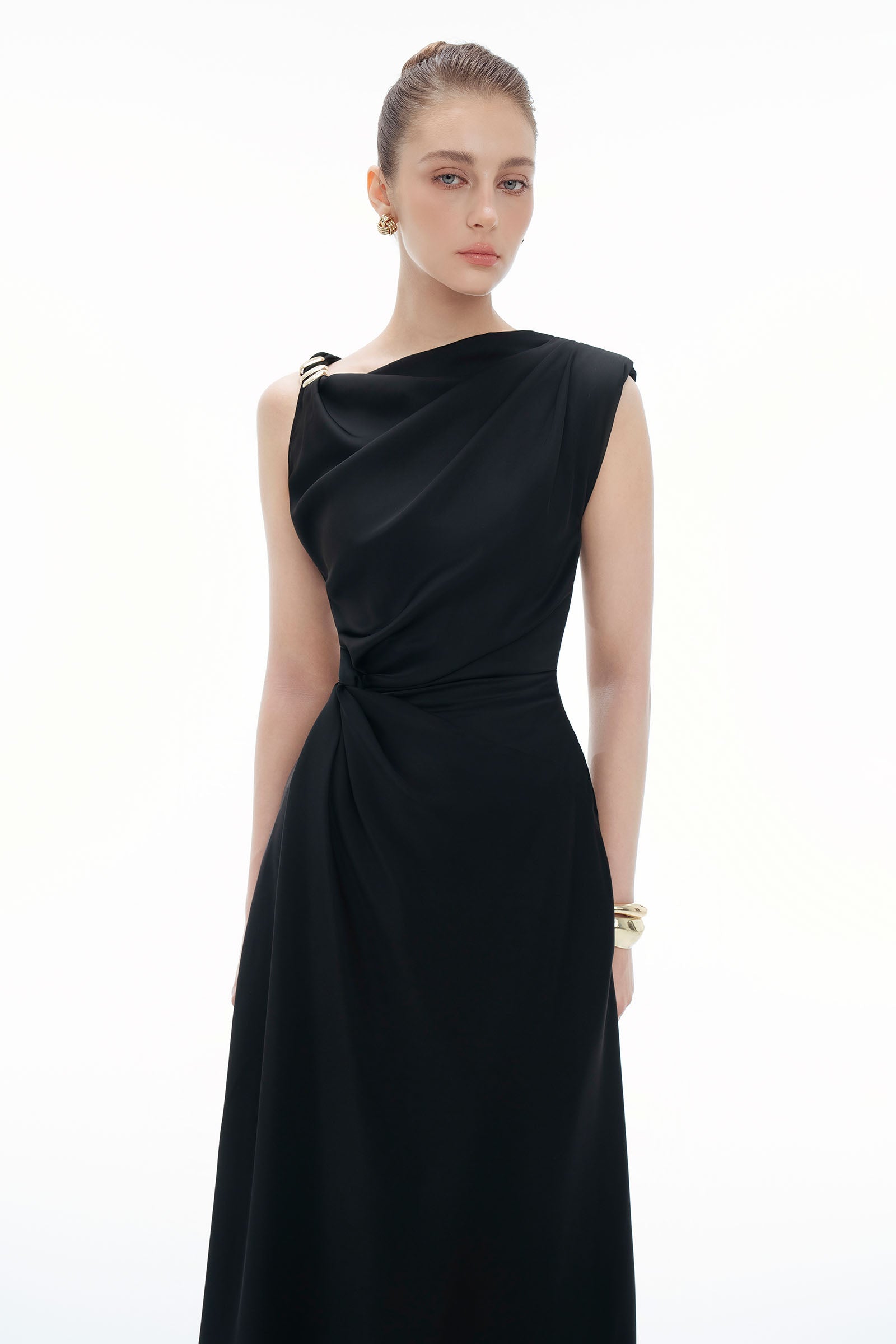 Twisted Asymmetric Neck Maxi Dress