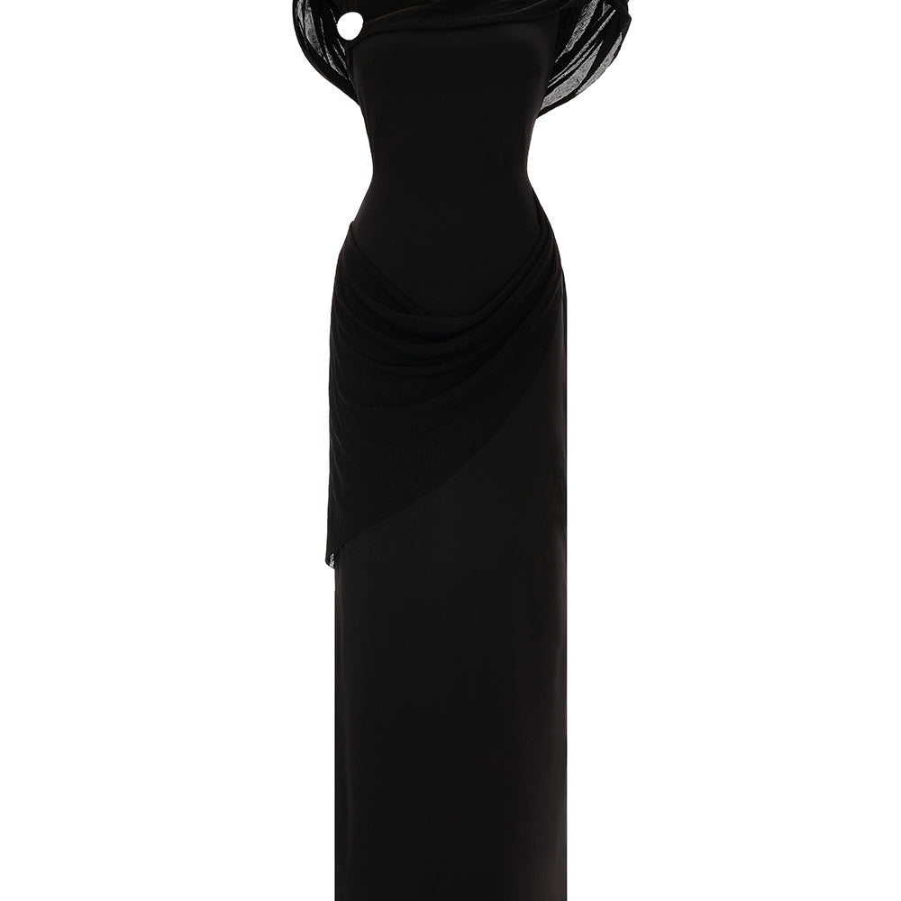 Elderberry Sheath Asymmetric Neck Cotton Spandex Ankle Length Dress