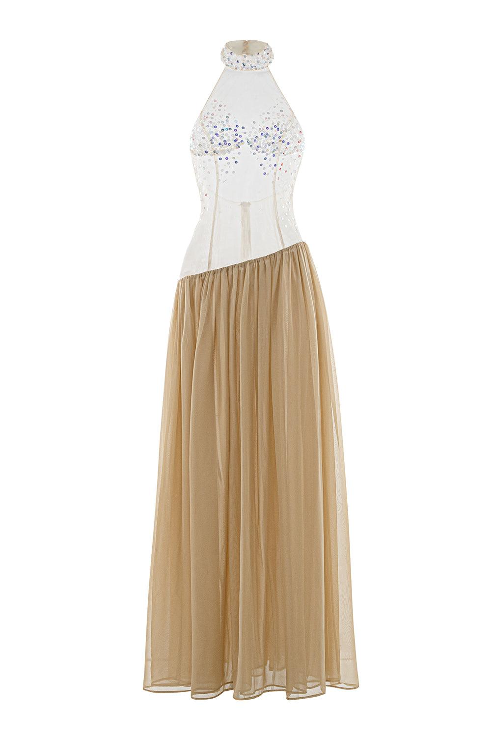 Lana Gathered See-Through Chiffon Floor Length Dress