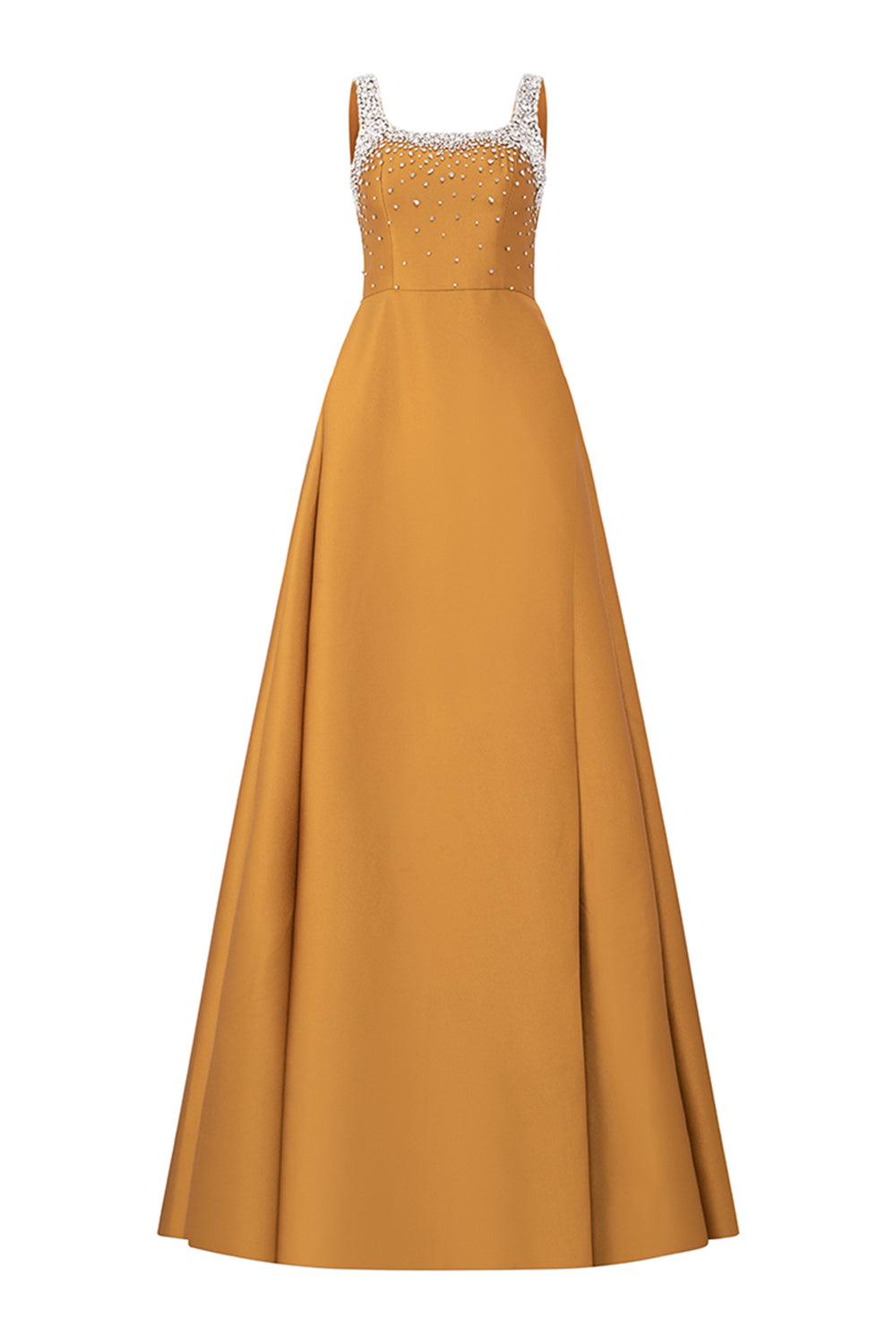 Isaiah Ball Gown Square Neck Crepe Floor Length Dress