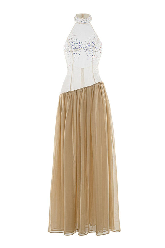 Lana Gathered See-Through Chiffon Floor Length Dress