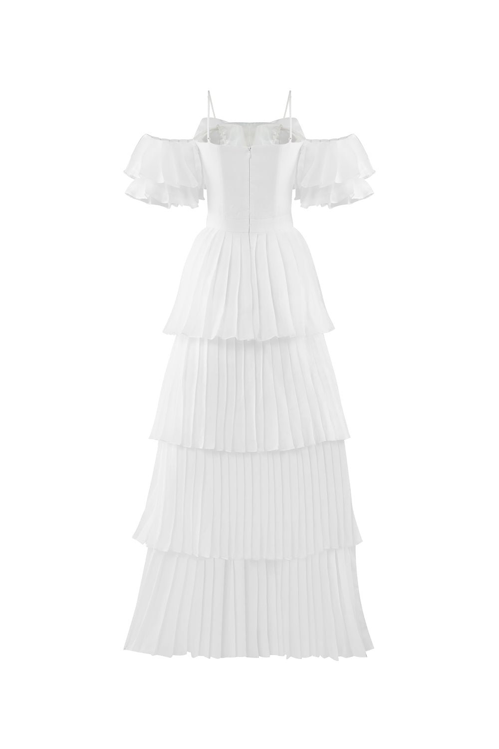 Chantoria Layered Square Neck Silk Organza Floor Length Dress