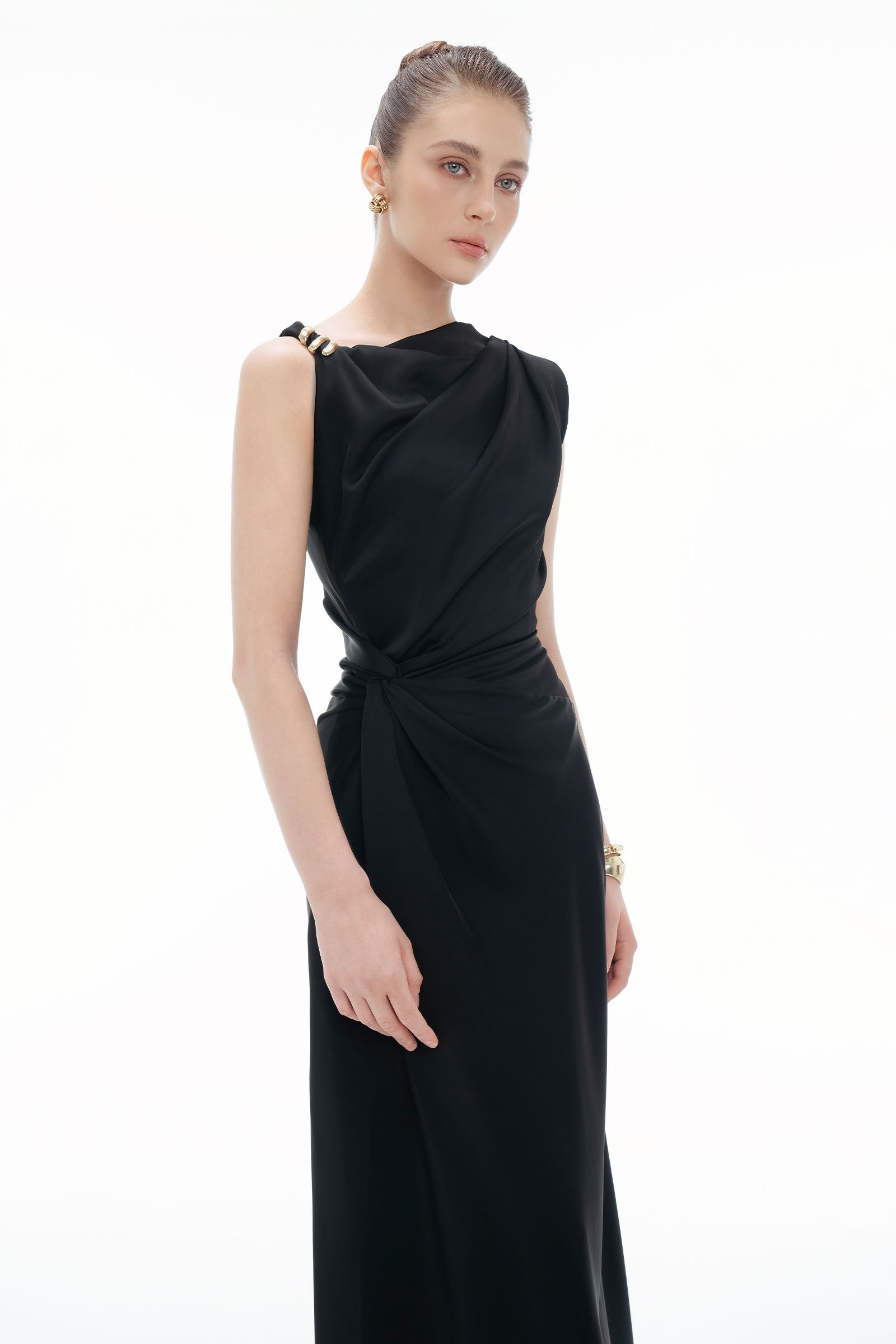 Twisted Asymmetric Neck Maxi Dress