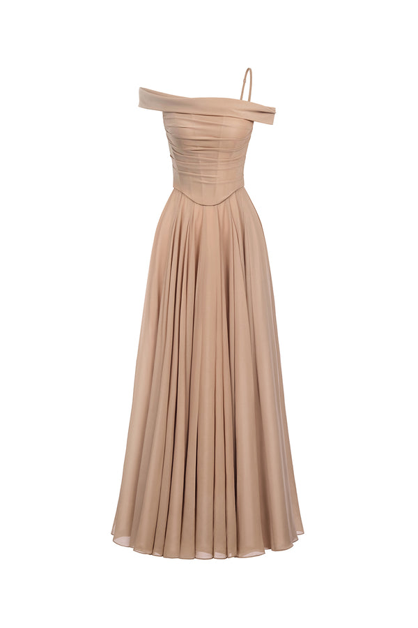 Persephone A-line Draped Chiffon Floor Length Dress