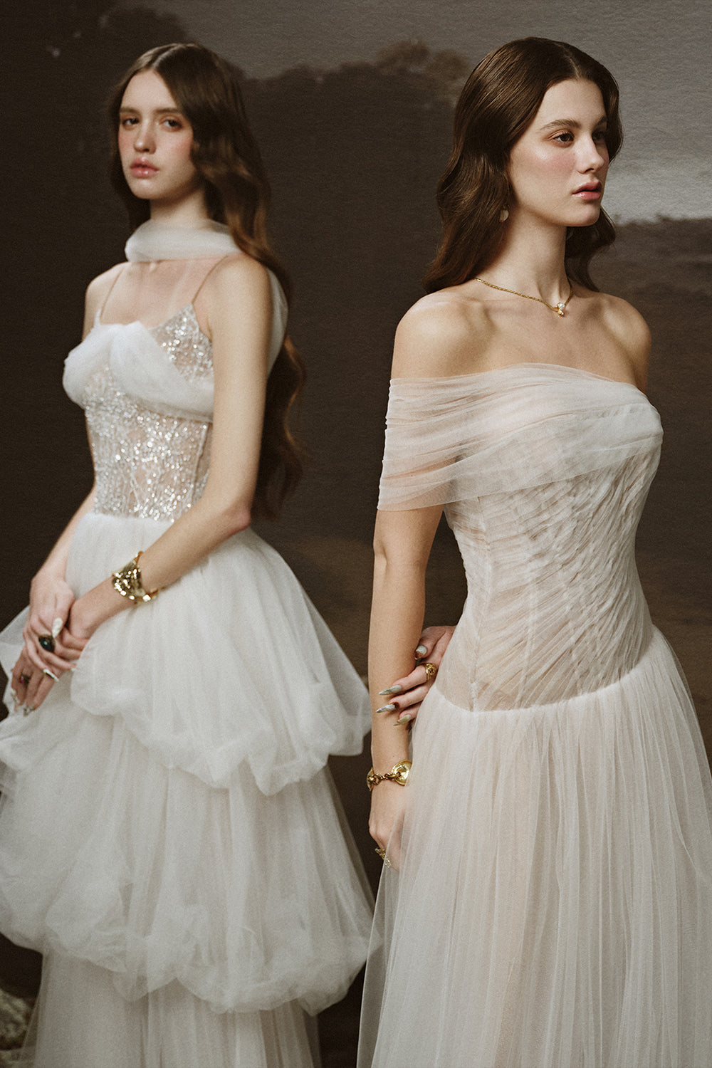 Seraphine A-line Asymmetric Shoulder Tulle Floor Length Dress