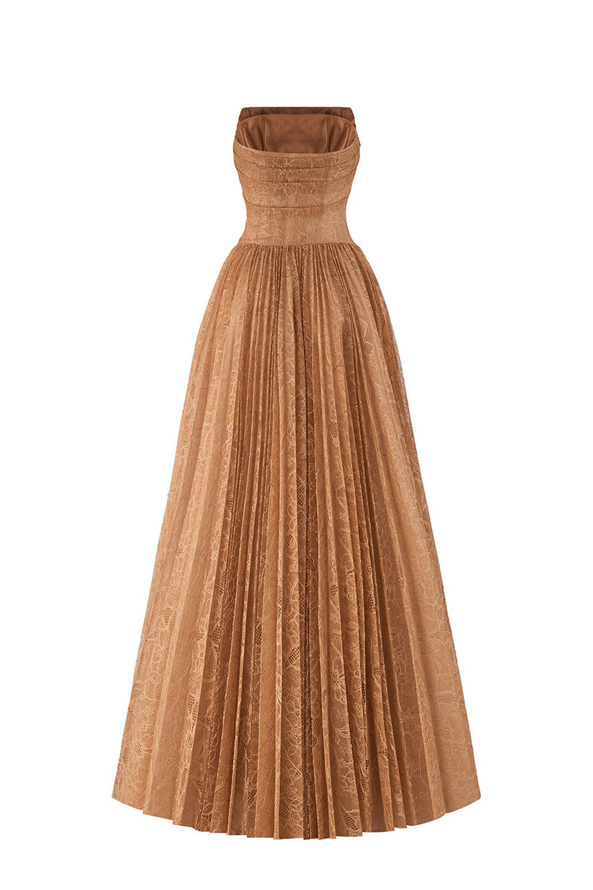 Poésie Strapless Pleated Tulle Maxi Dress