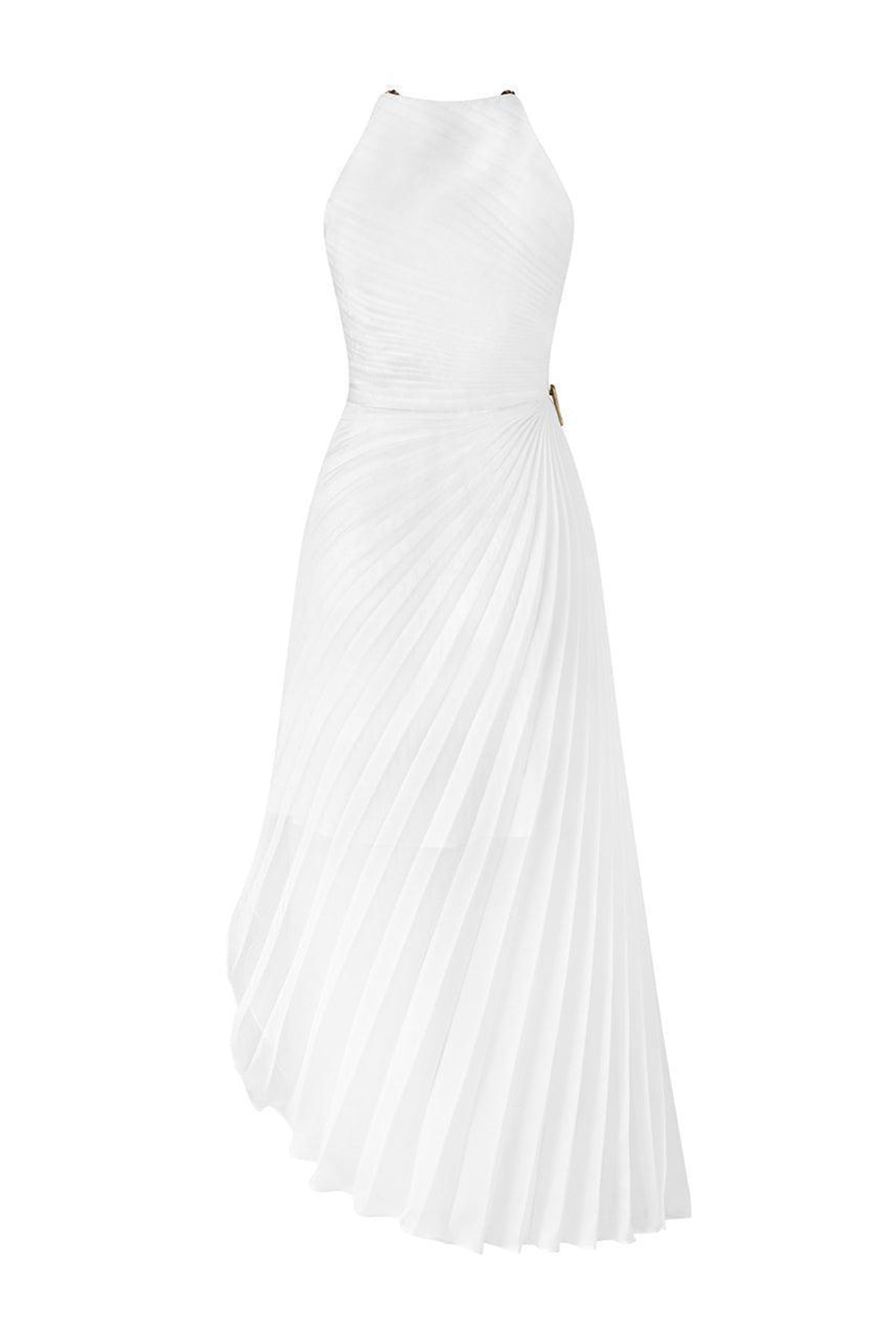 Thalia Pleated Halter Neck Organza Ankle Length Dress