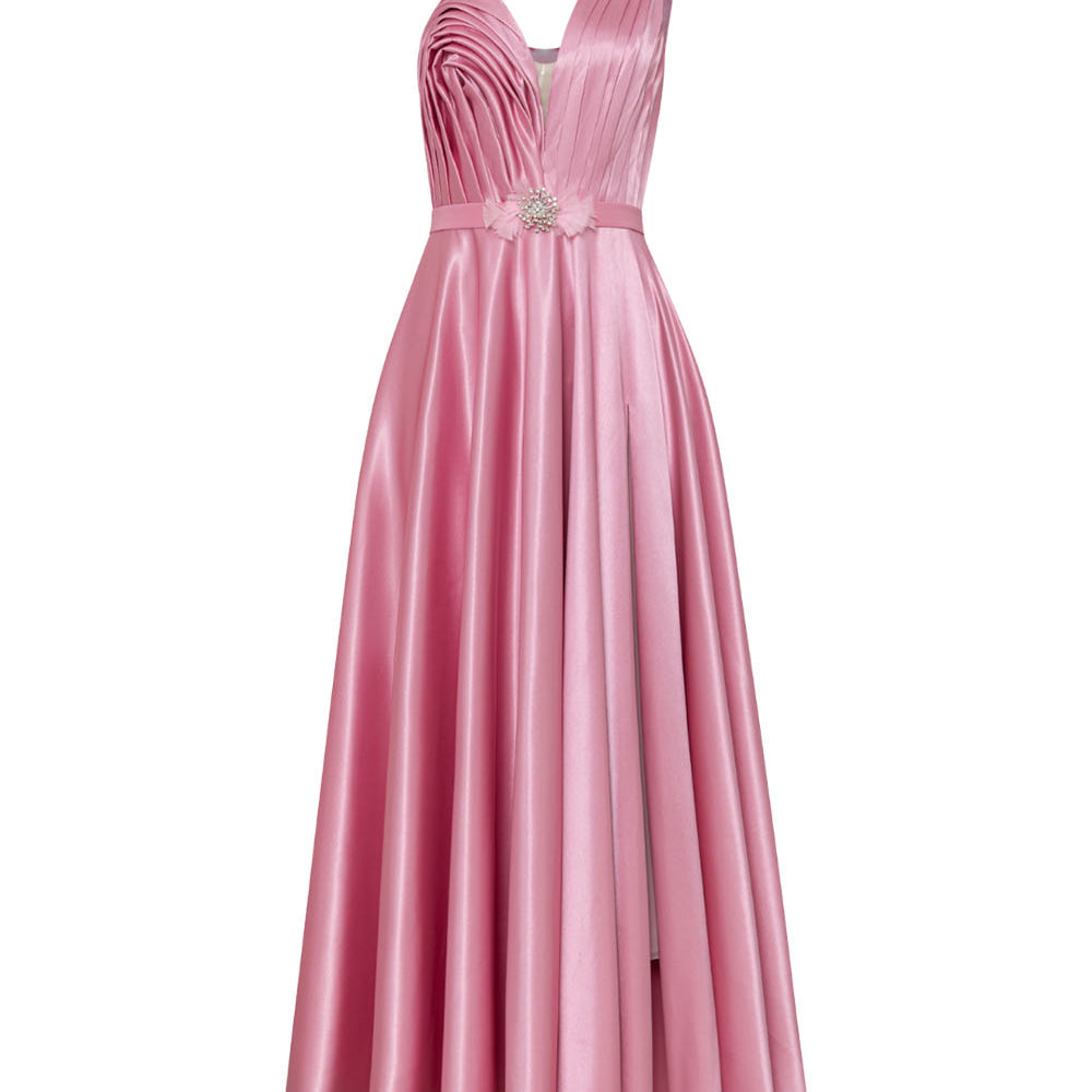 Majorelle A-line Pleated Satin Maxi Dress