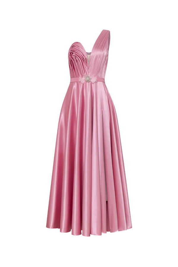 Majorelle A-line Pleated Satin Maxi Dress