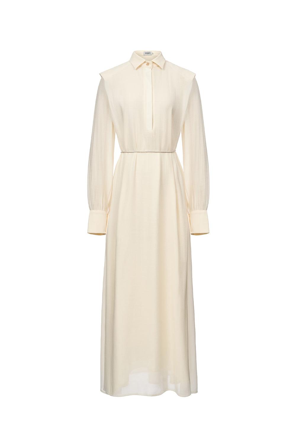 Ophelia Peplum Cuff Sleeved Crinkle Chiffon Ankle Length Dress