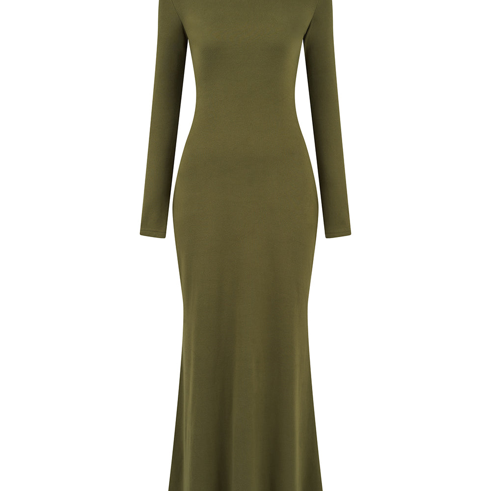 Noble Sheath Turtle Neck Poly Silk Ankle Length Dress