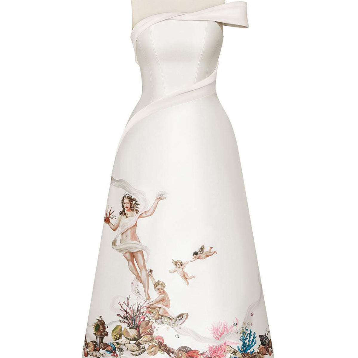 Richiamo A-line Waist Pleated Taffeta Calf Length Dress