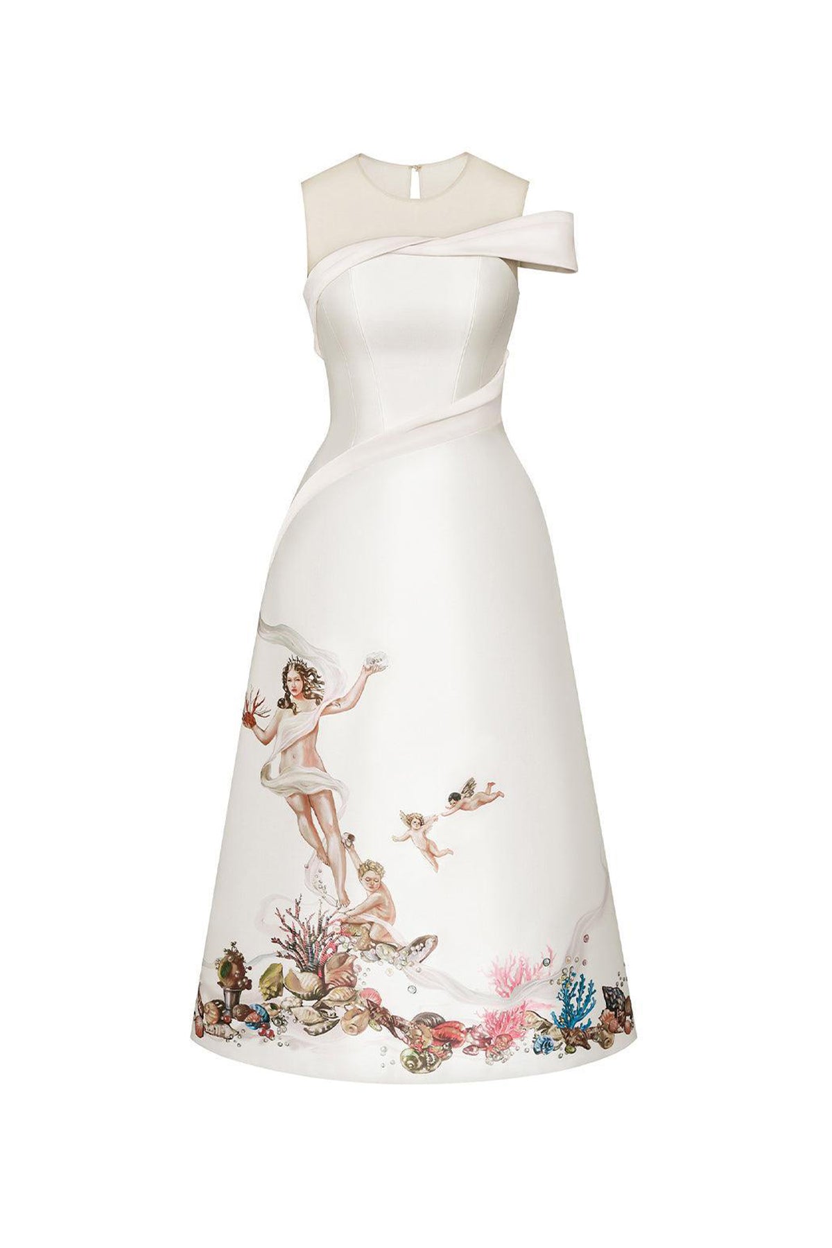 Richiamo A-line Waist Pleated Taffeta Calf Length Dress