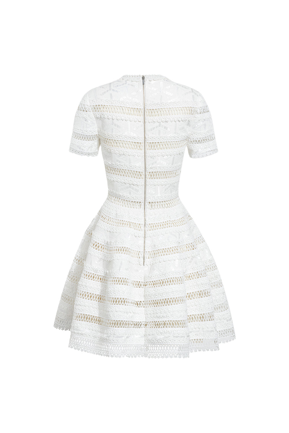 Cascading A-line Short Sleeved Lace Mini Dress