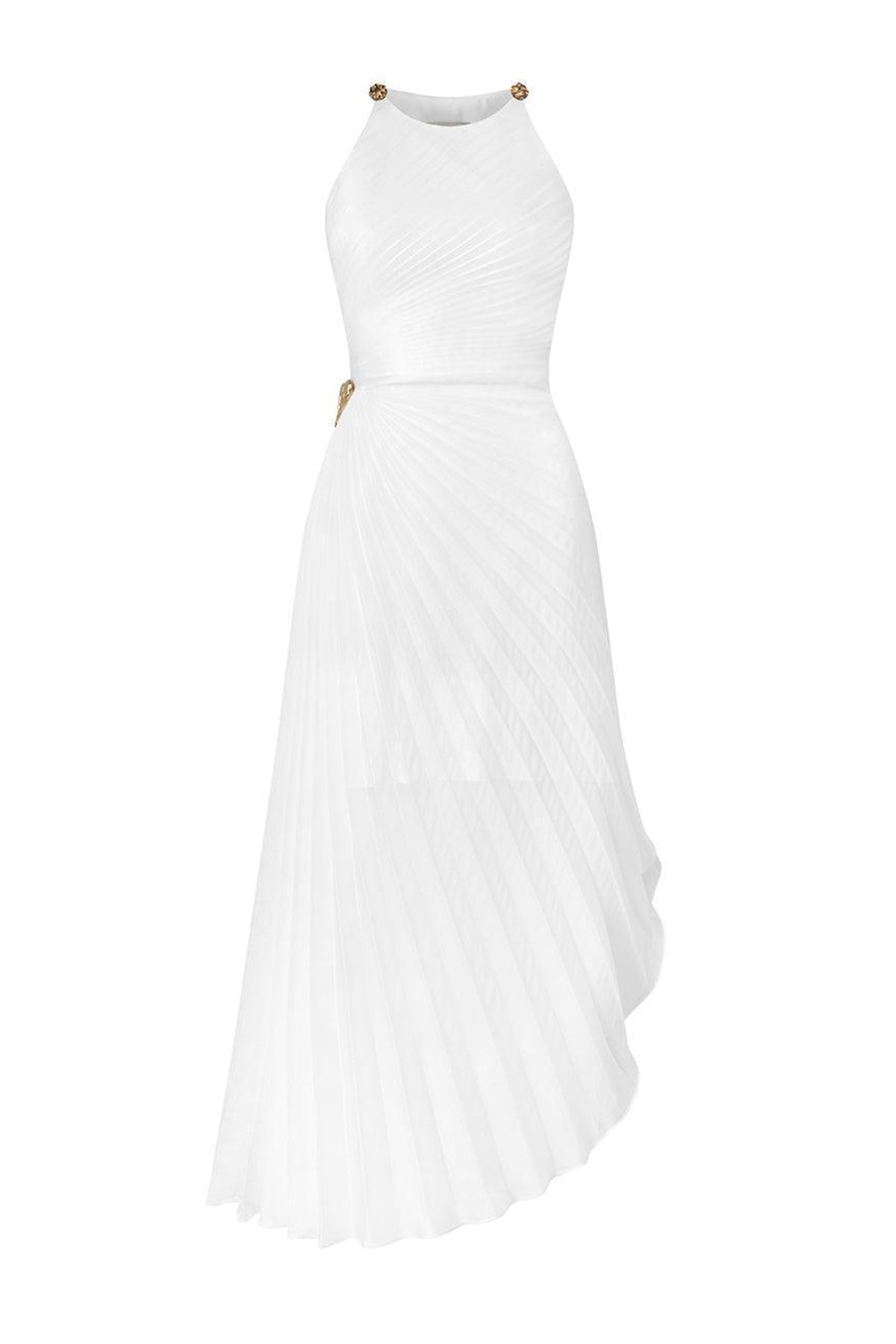 Thalia Pleated Halter Neck Organza Ankle Length Dress