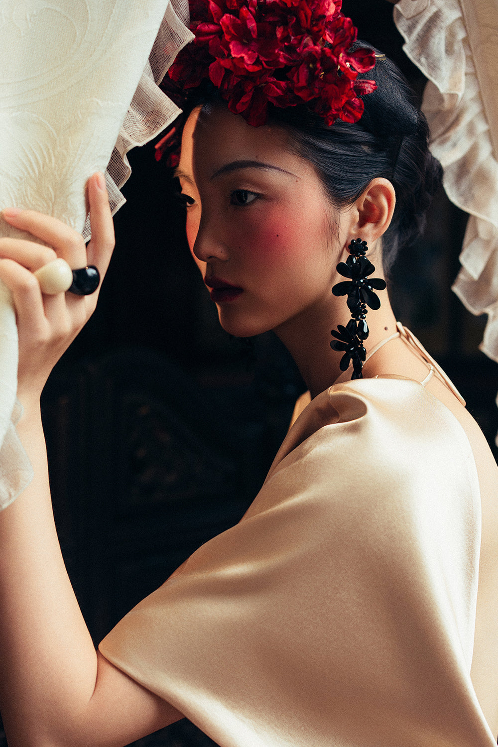 Nguyet Anh Flutter Sleeved Synthetic Silk Ao Dai