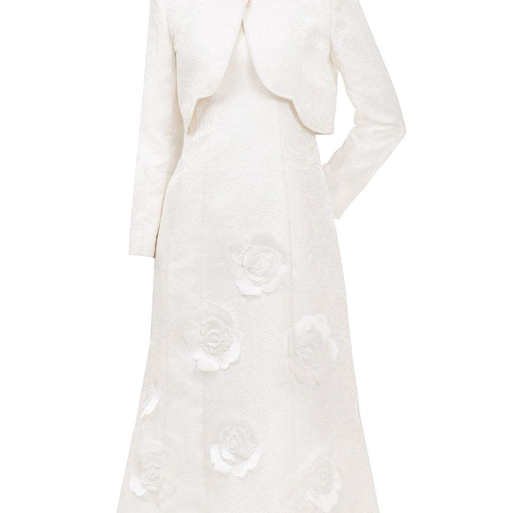 Rosalie A-line Long Sleeved Jacquard Calf Length Set