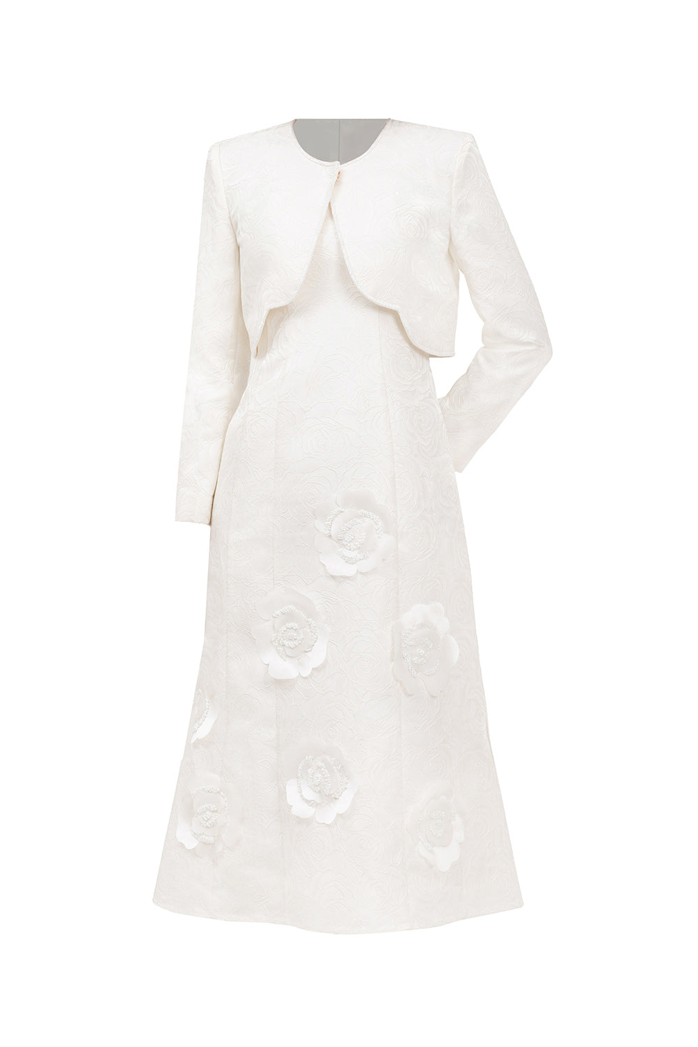 Rosalie A-line Long Sleeved Jacquard Calf Length Set