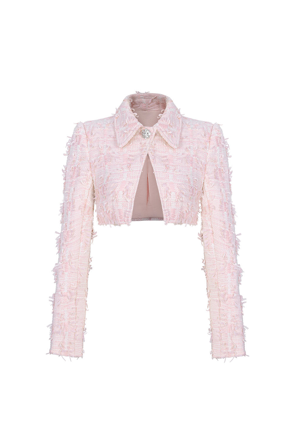 Berry Cropped Folded Collar Tweed Jacket