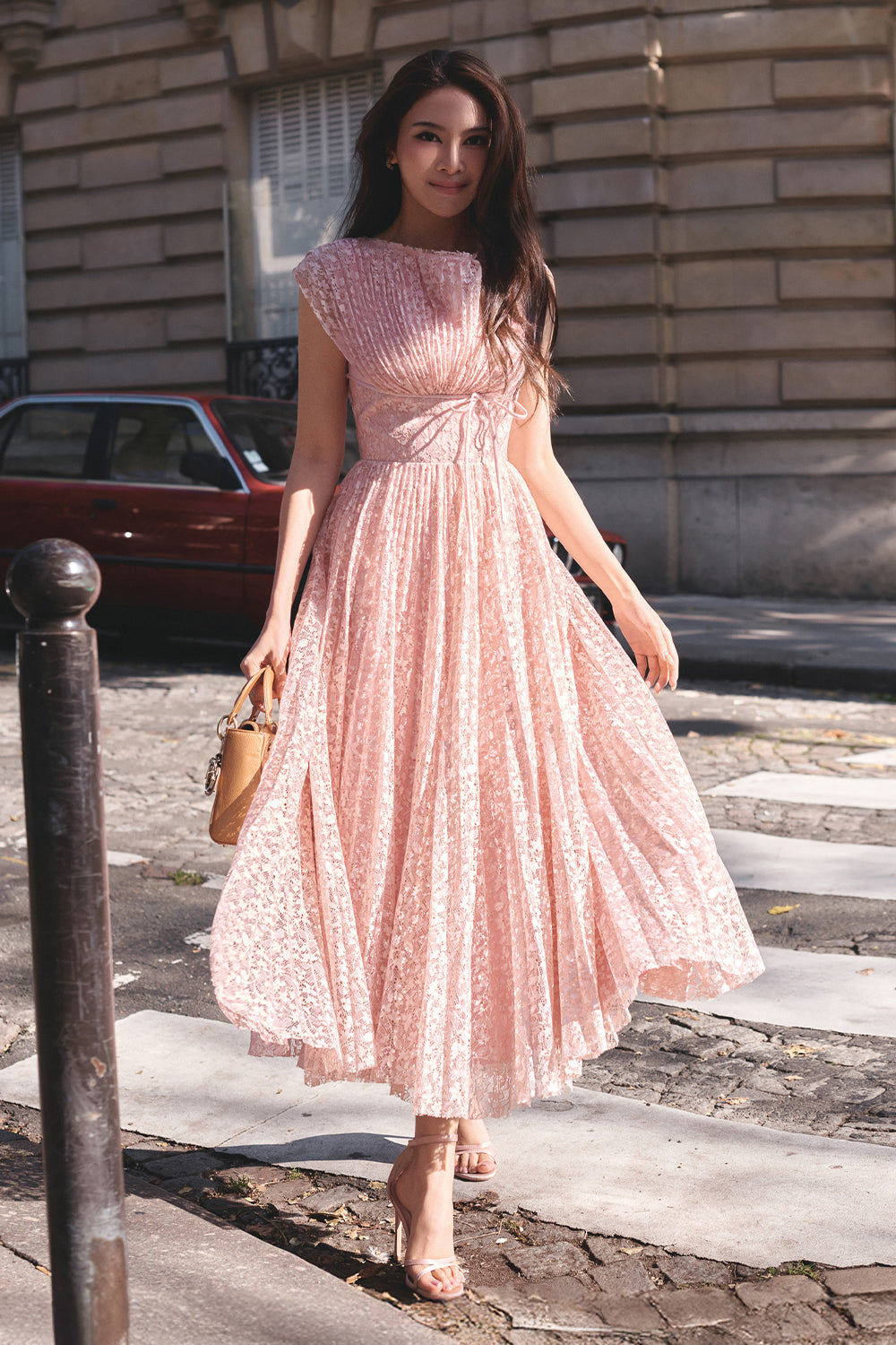 Orchid A-line Midi Dress - Pink / S Orchid A-line Midi Dress - Pink / S