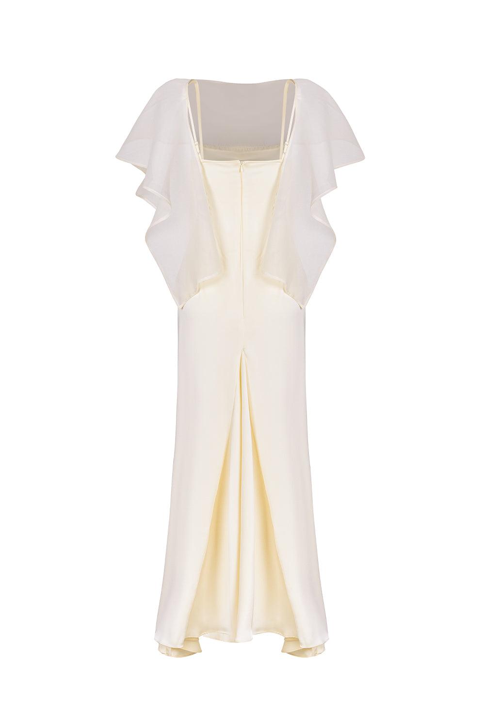 Pearly A-line Boat Neck Silk Ankle Length Dress