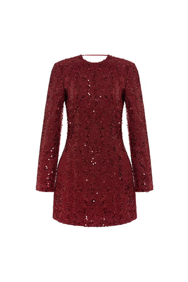 Emily A-line Jewel Neck Tweed Mini Dress