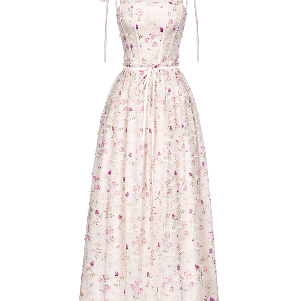Women's Hyacinth A-line Square Neck Tencel Ankle Length Dress S/M/L/XL/Customize Beige Floral MEAN BLVD XL / Beige / Floral Women's Hyacinth A-line Square Neck Tencel Ankle Length Dress S/M/L/XL/Customize Beige Floral MEAN BLVD XL / Beige / Floral