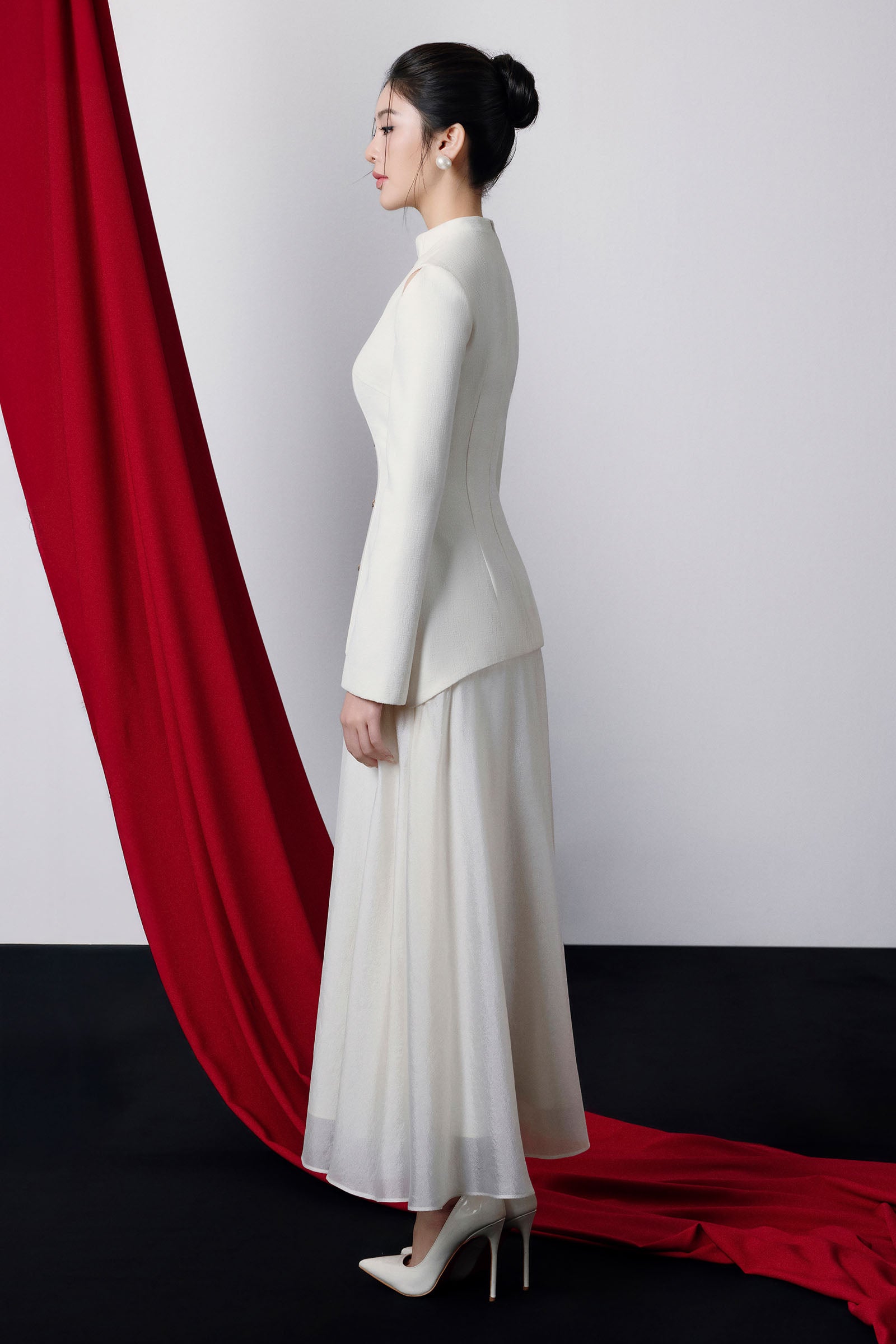 Maya Cold Shoulder Sleeve Button Midi Dress