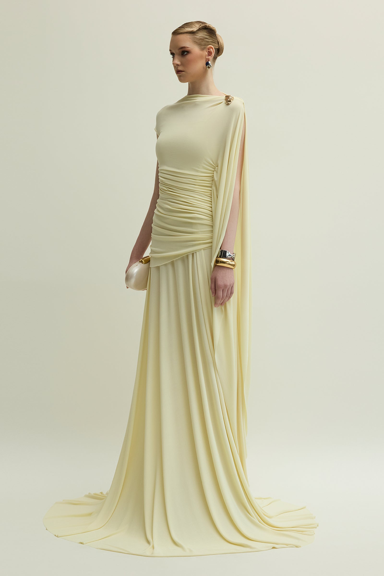 Minerva Boat Neck Gathering Maxi Dress