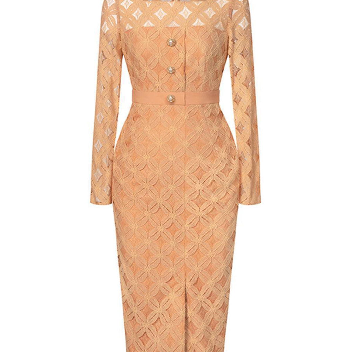 Paulette Pegged Long Sleeved Lace Midi Dress