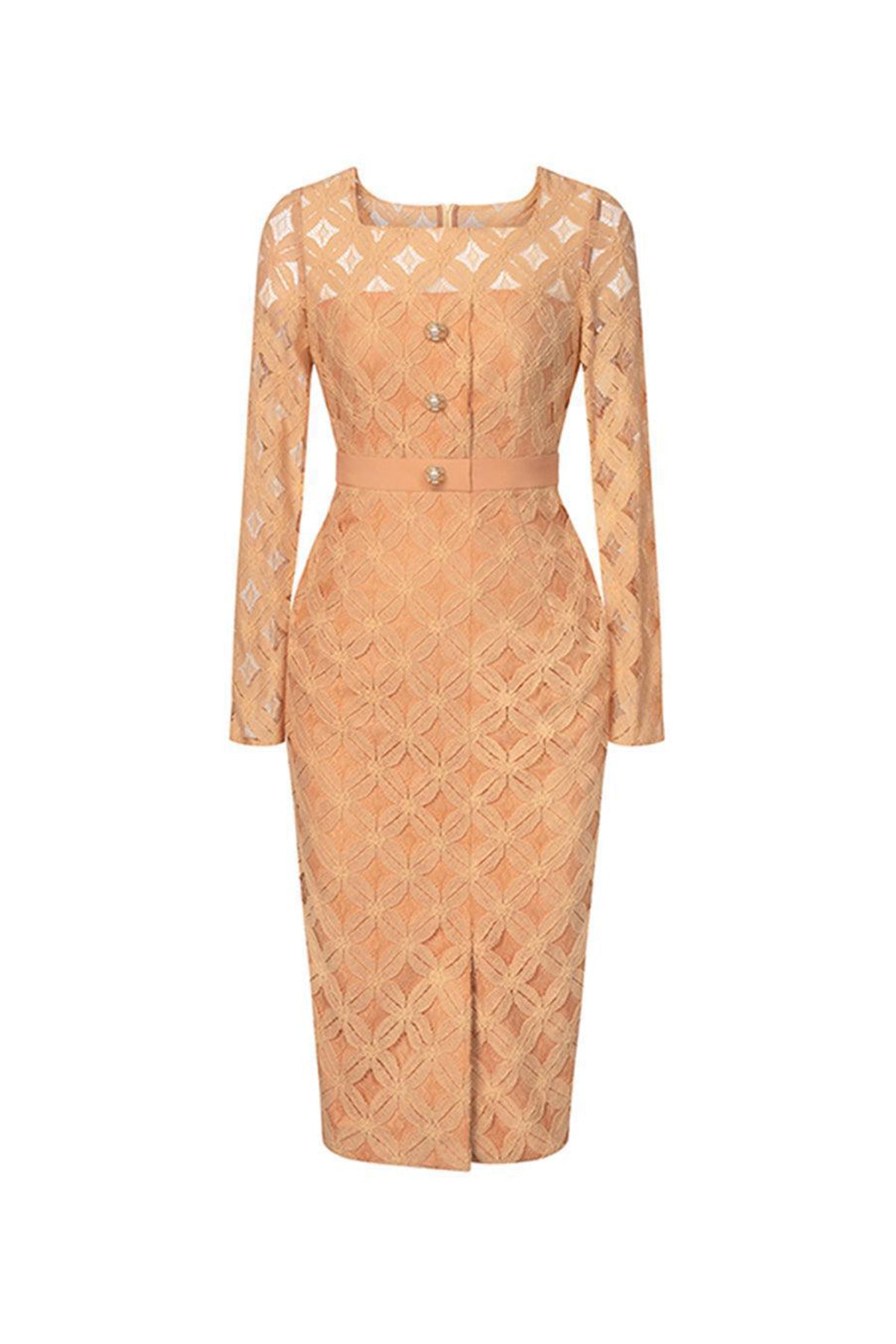Paulette Pegged Long Sleeved Lace Midi Dress