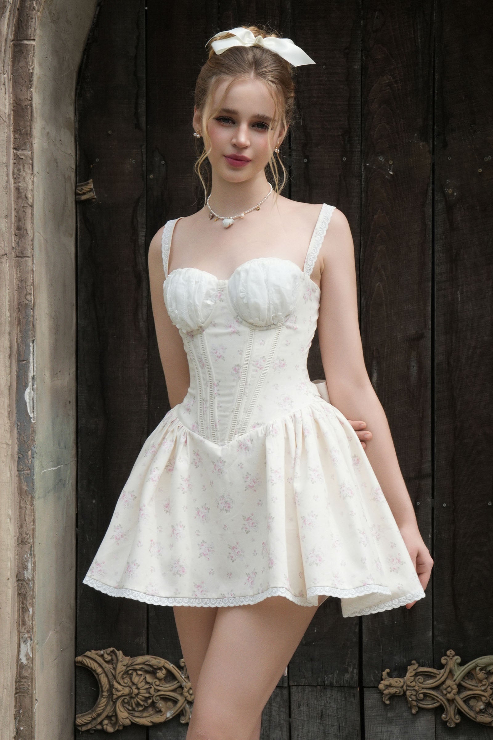 Women's Roselune Ruched Mini Dress Off White XS/S/M/L/Customize