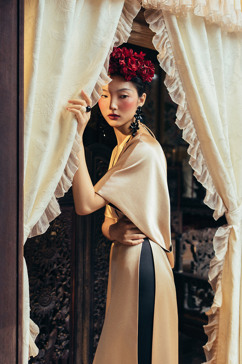 Nguyet Anh Flutter Sleeved Synthetic Silk Ao Dai