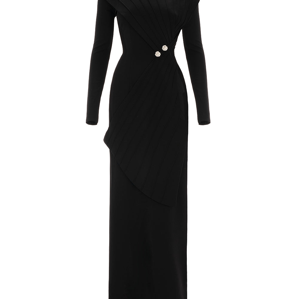 Salvia Sheath Back Slit Cotton Floor Length Dress