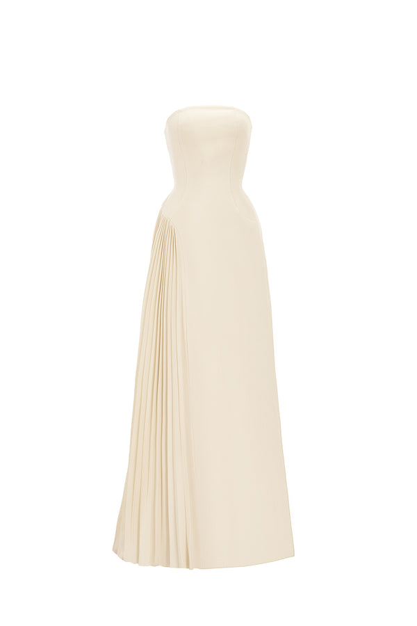 Celeste Strapless Side Pleated Crinkle Crepe Floor Length Dress