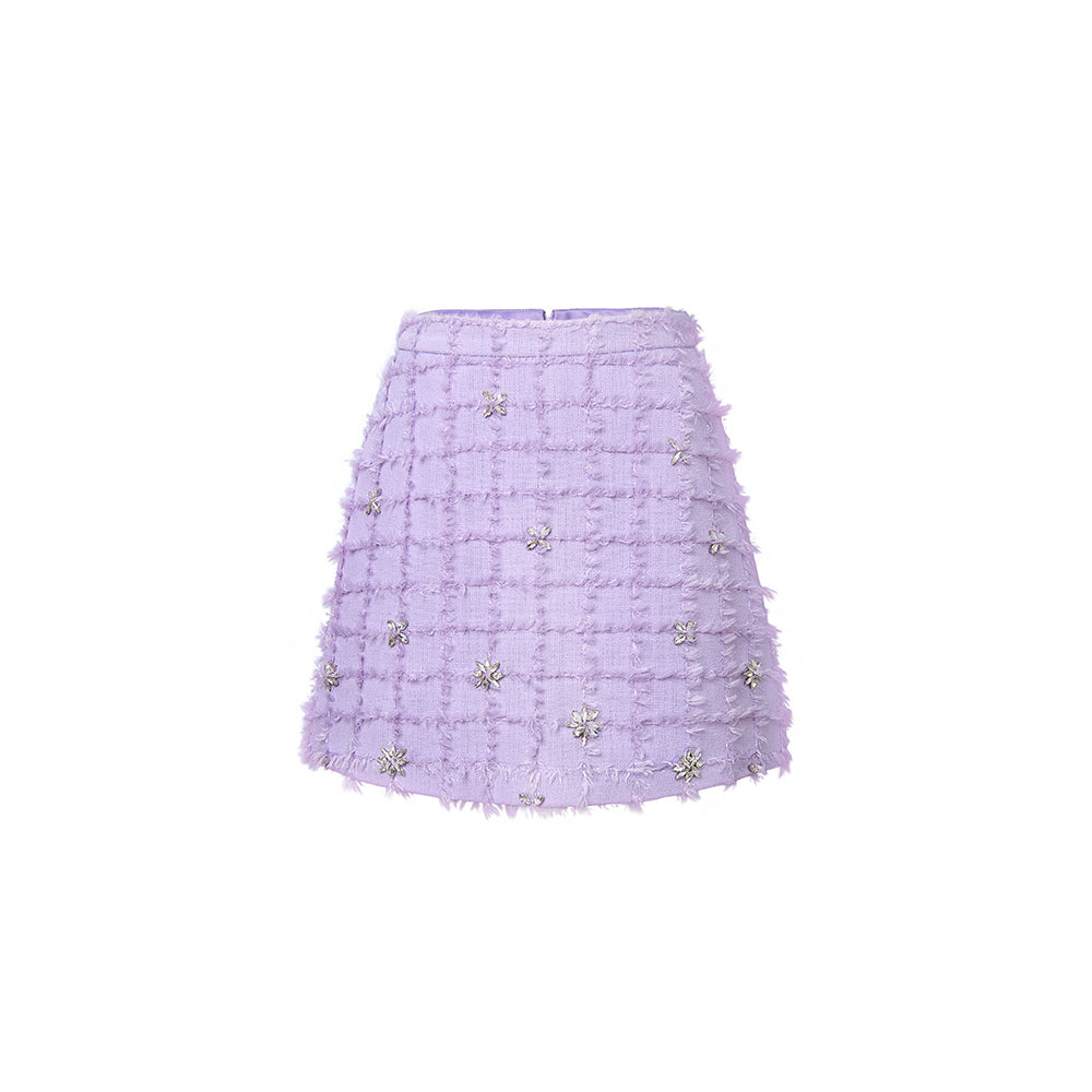 Primelle A-line Fringed Tweed Mini Skirt