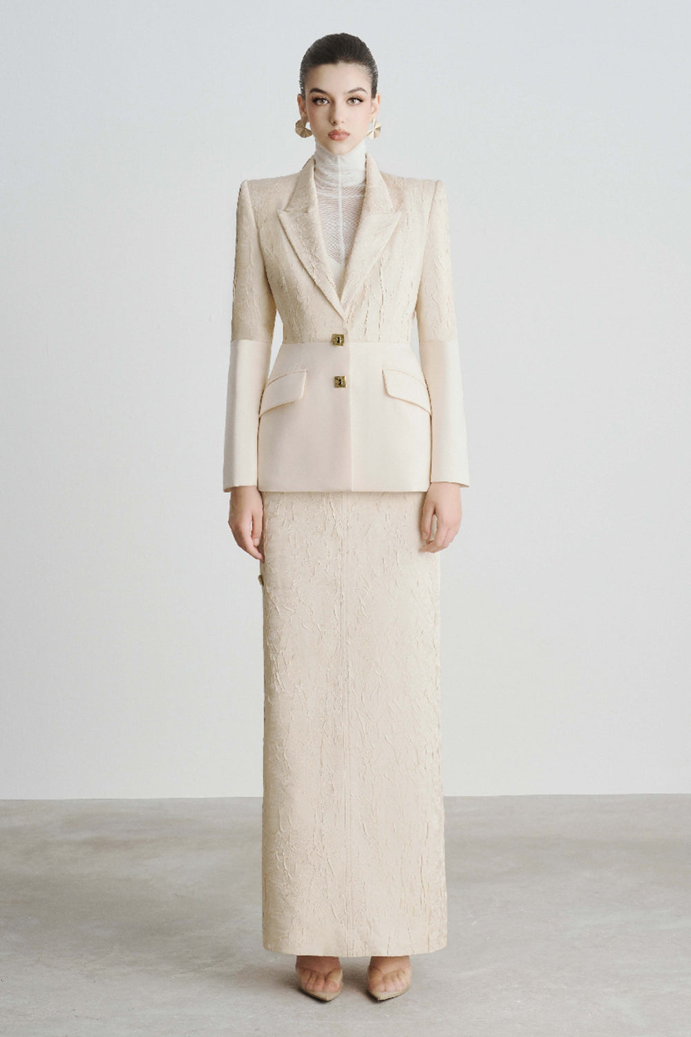 Jersey Structure Flap Pocket Polyester Blazer