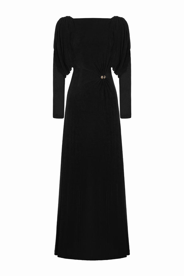 Diva Straight Boat Neck Knitted Fabric Maxi Dress