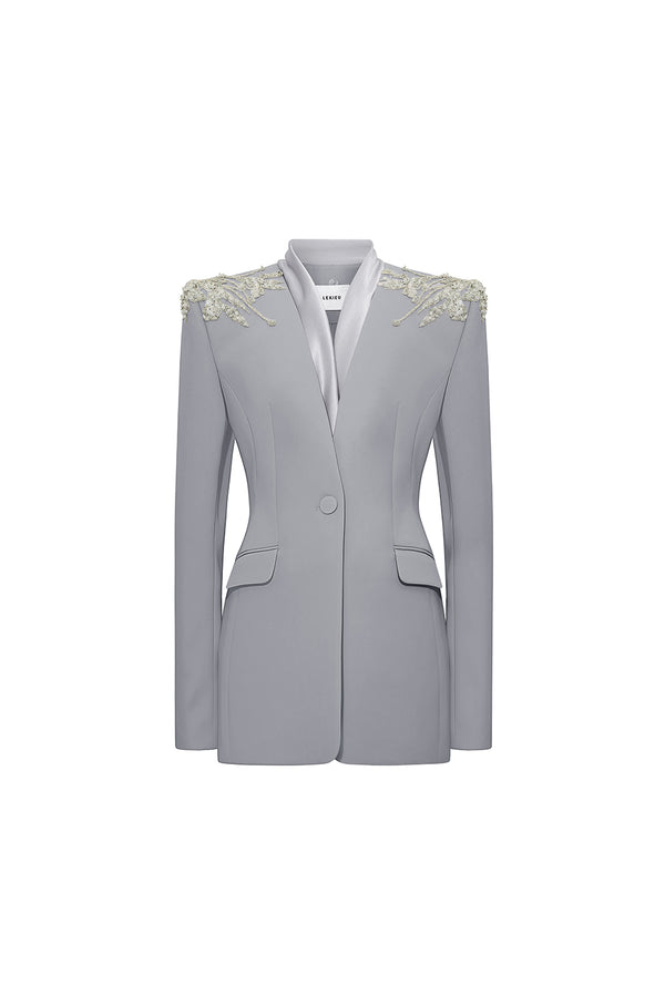 Alicante Structured V-Neck Satin Crepe Blazer