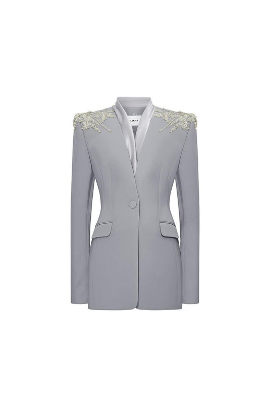 Alicante Structured V-Neck Satin Crepe Blazer