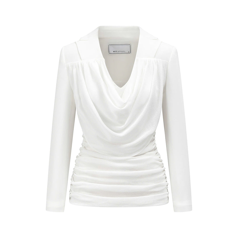 Jemmia Gathered Cowl Neck Cotton Blend Top