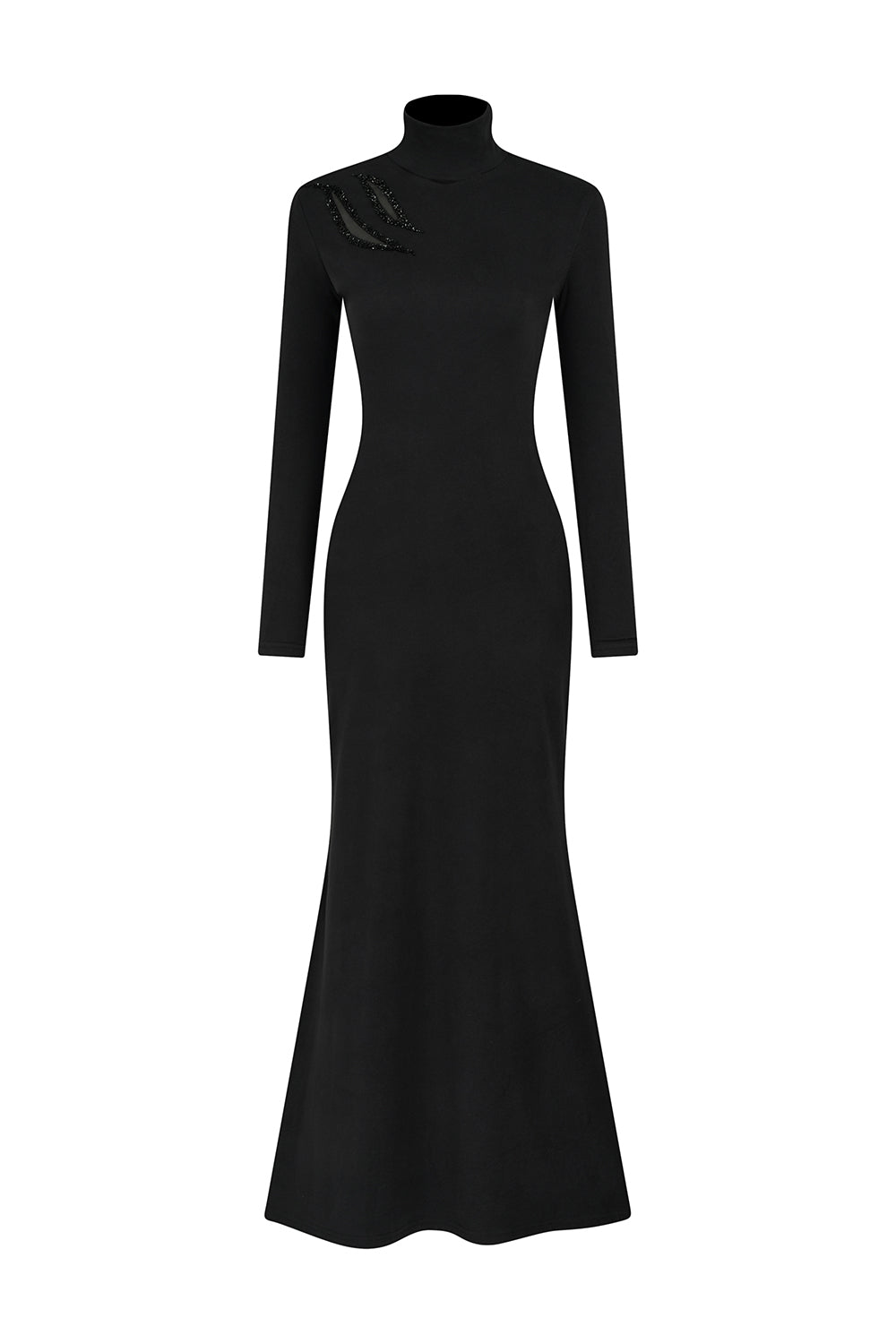 Luxe Trumpet Long Sleeved Polyester Spandex Ankle Length Dress Black / S