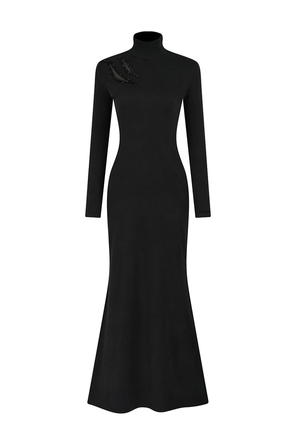 Luxe Trumpet Long Sleeved Polyester Spandex Ankle Length Dress