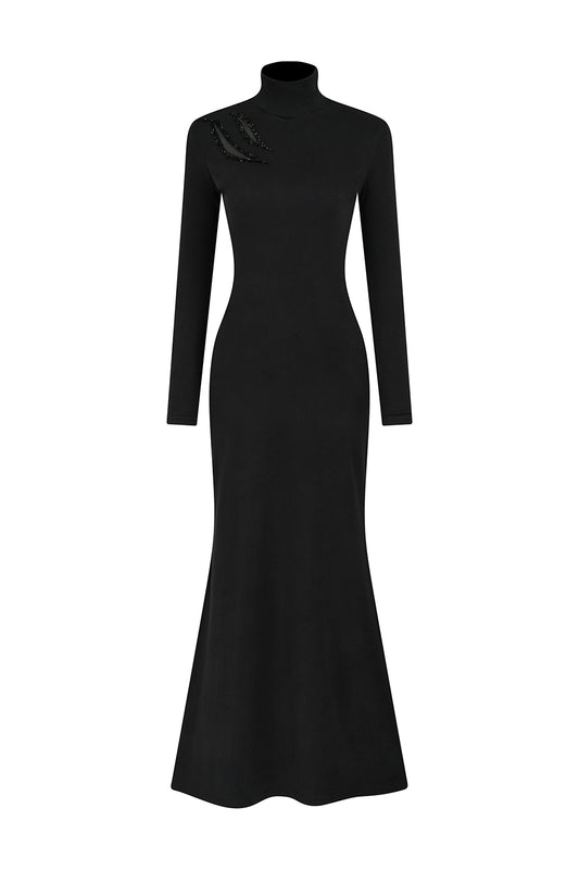 Luxe Trumpet Long Sleeved Polyester Spandex Ankle Length Dress